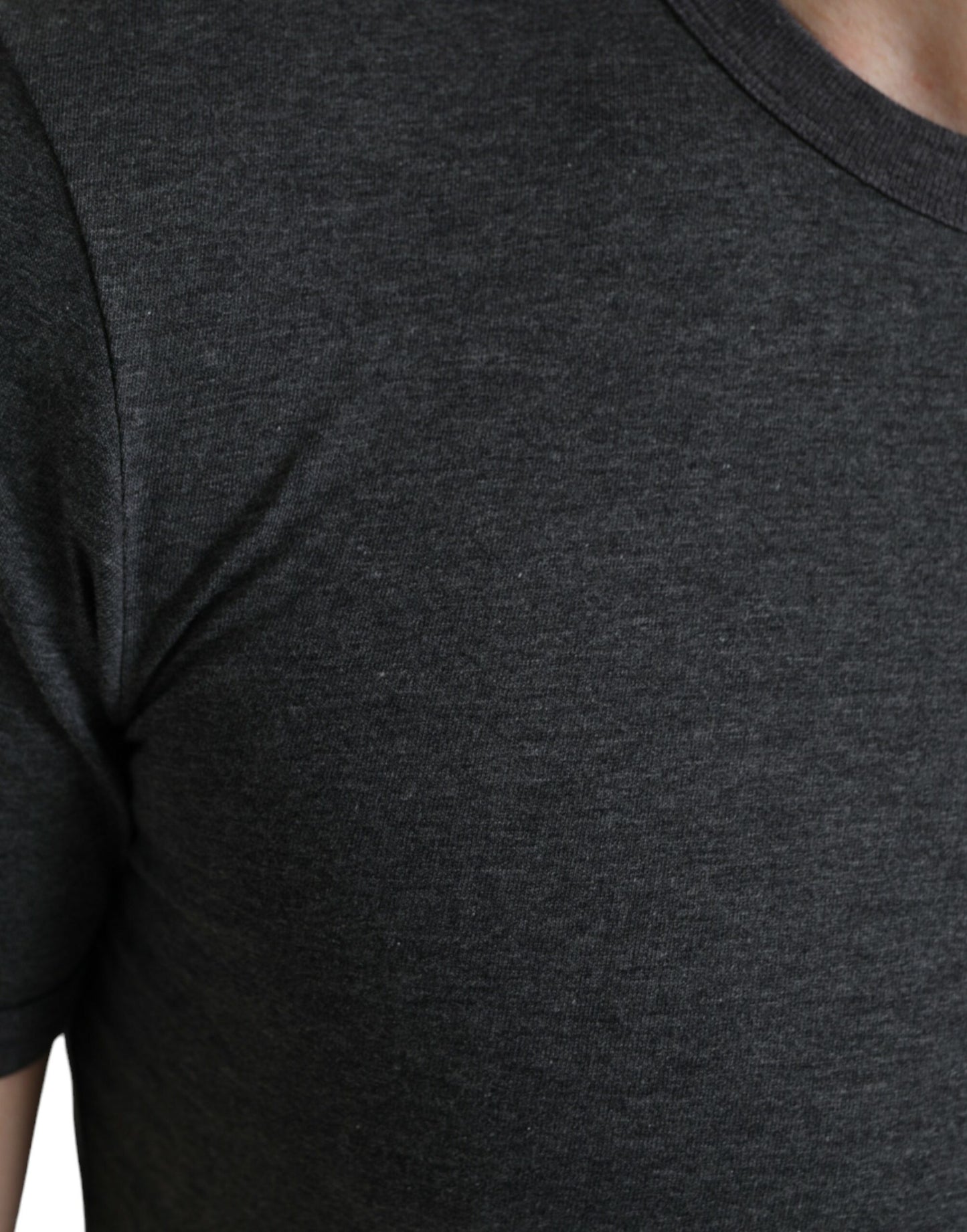 Dolce &amp; Gabbana Dunkelgraues Baumwoll-T-Shirt mit Rundhalsausschnitt