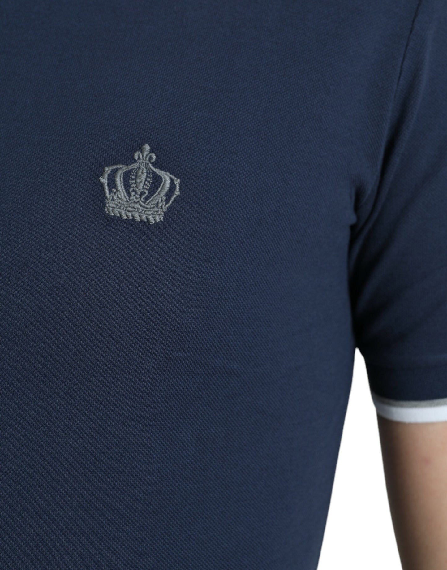 Dolce &amp; Gabbana – Blaues Poloshirt aus Baumwolle mit Kronenaufnäher und Kragen für Herren