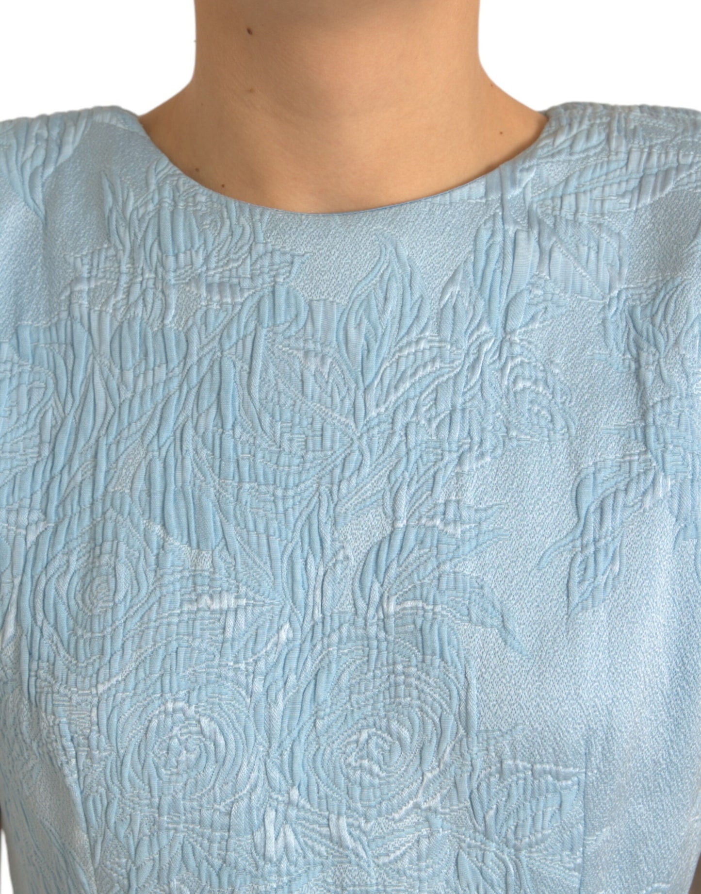 Dolce &amp; Gabbana – Hellblaues Minikleid aus geblümtem Jacquard mit Puffärmeln