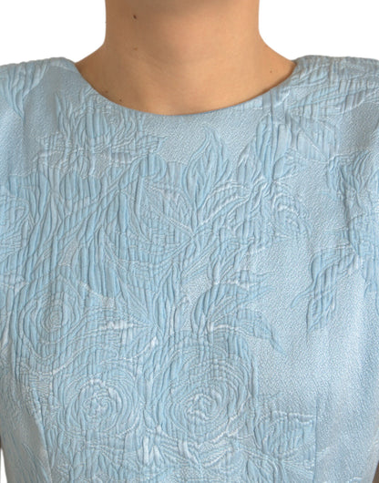 Dolce &amp; Gabbana – Hellblaues Minikleid aus geblümtem Jacquard mit Puffärmeln
