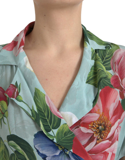 Dolce &amp; Gabbana – Blaues Jumpsuit-Wickelkleid mit weitem Bein und Blumenmuster