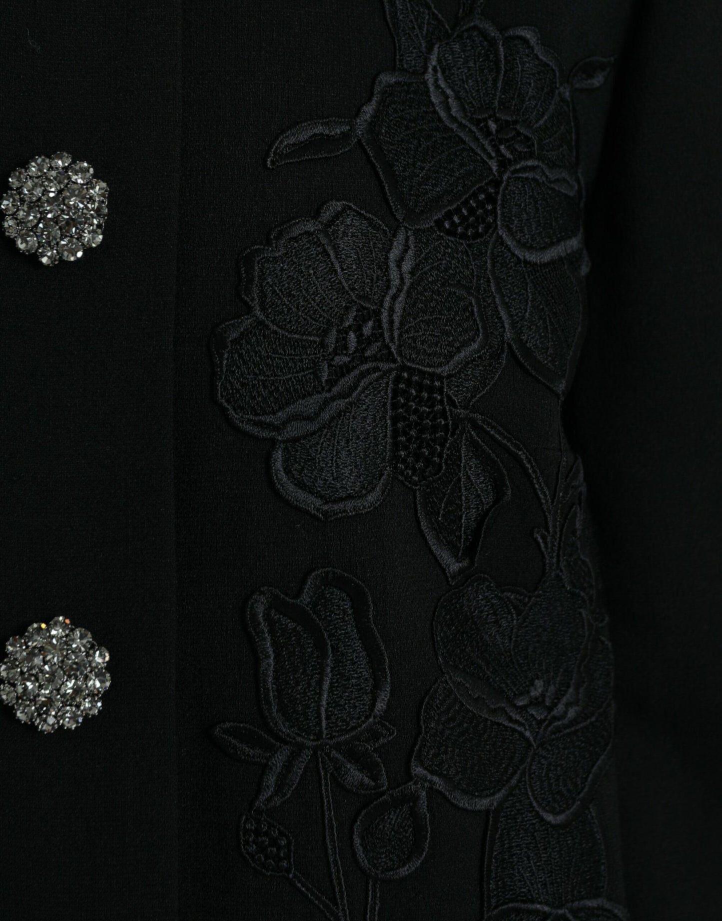 Dolce & Gabbana Black Floral Wool Button Embellished Jacket