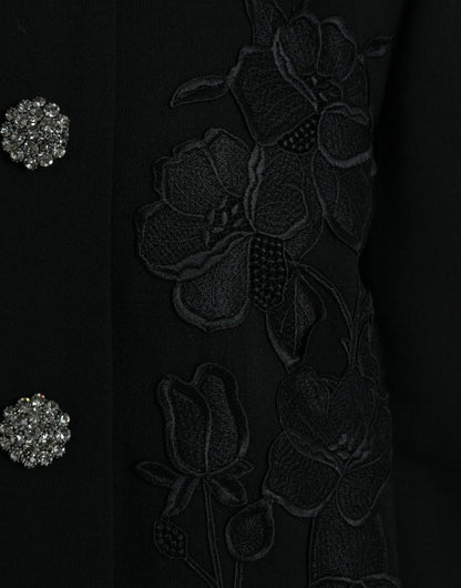 Dolce & Gabbana Black Floral Wool Button Embellished Jacket