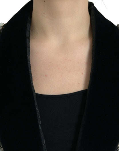 Dolce & Gabbana Black Crystal Embellished Overcoat Jacket