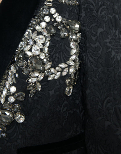 Dolce & Gabbana Black Crystal Embellished Overcoat Jacket