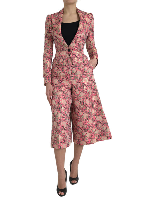 Dolce &amp; Gabbana – Zweiteiliger Slim-Fit-Anzug aus rosa Jacquard mit Blumenmuster