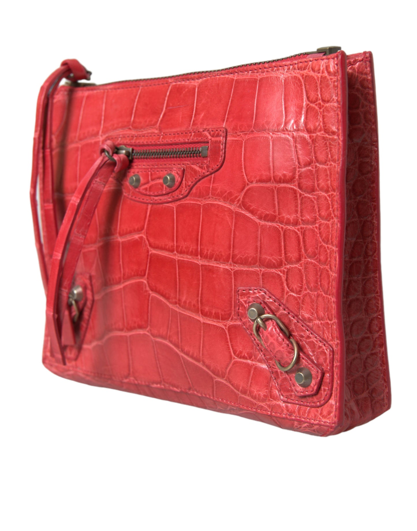 Balenciaga Rote Exotische Haut Leder Klassische Tasche Geldbörse Handgelenk Tasche