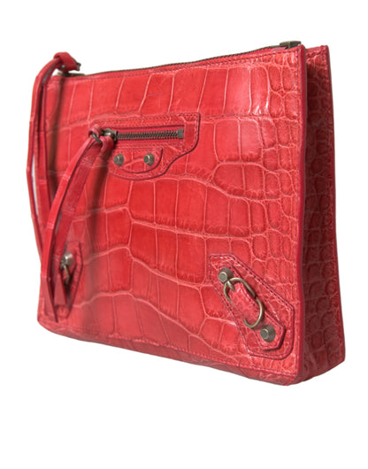 Balenciaga Rote Exotische Haut Leder Klassische Tasche Geldbörse Handgelenk Tasche