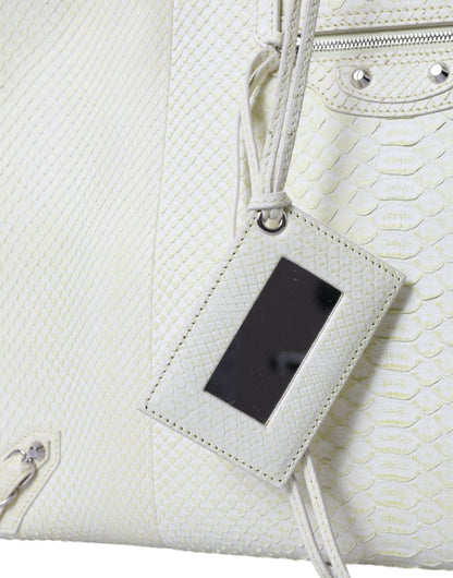Balenciaga Weiß Gelb Exotische Haut Leder Einkaufstasche PAPIER Tasche