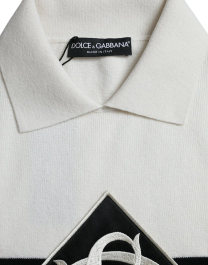 Dolce &amp; Gabbana – Weißes Henley-Shirt mit Kragen und DG-Logo