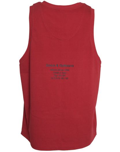 Dolce &amp; Gabbana – Rotes, ärmelloses Tank-T-Shirt mit Leopardenmuster