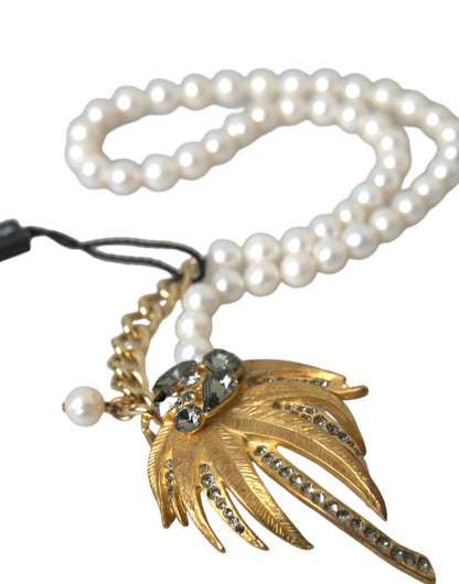 Dolce &amp; Gabbana Halskette mit Baumanhänger aus goldenem Messing mit Kristallperlen