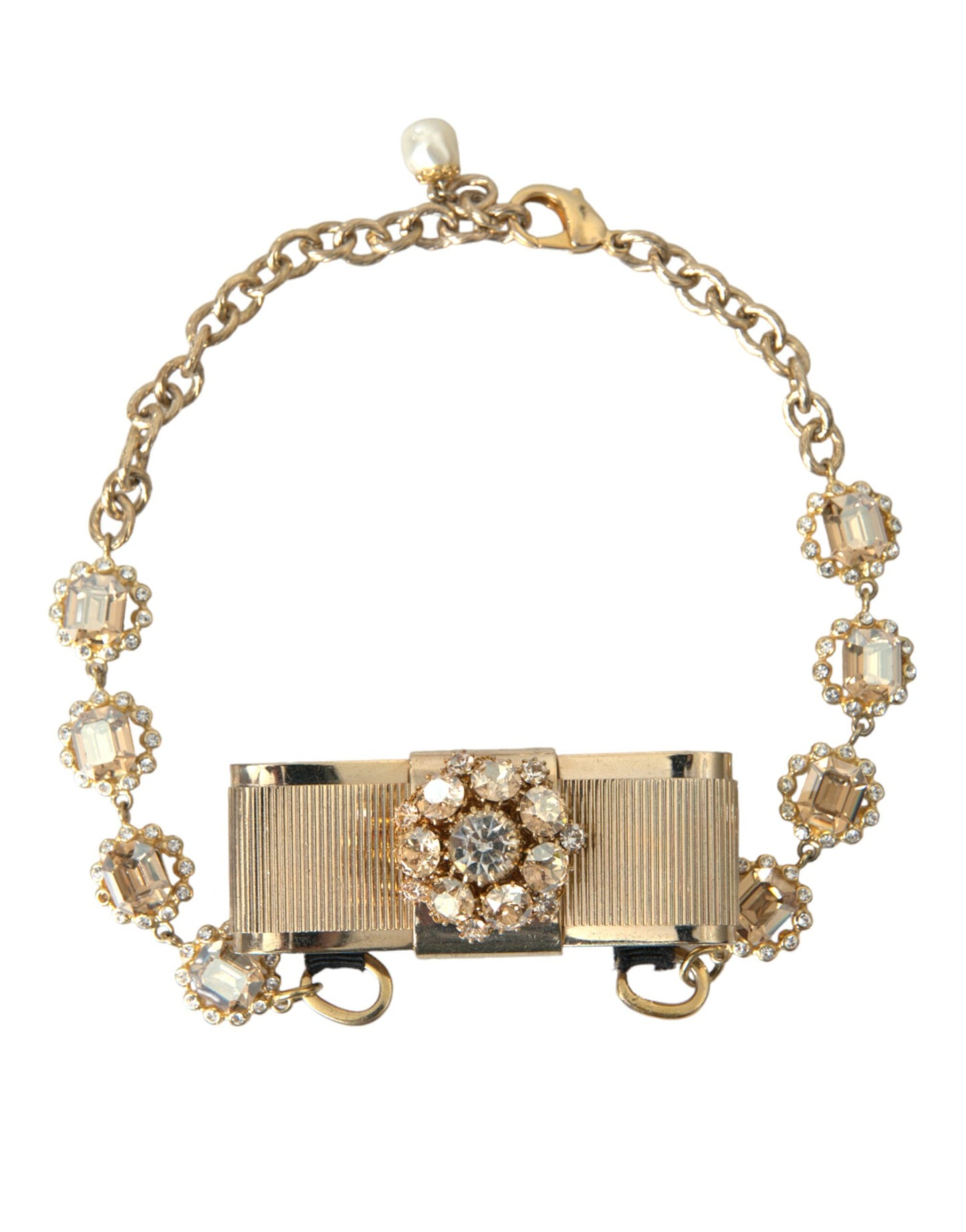 Dolce &amp; Gabbana – Choker-Halskette mit Schleife und durchsichtigem Kristall aus goldenem Messing