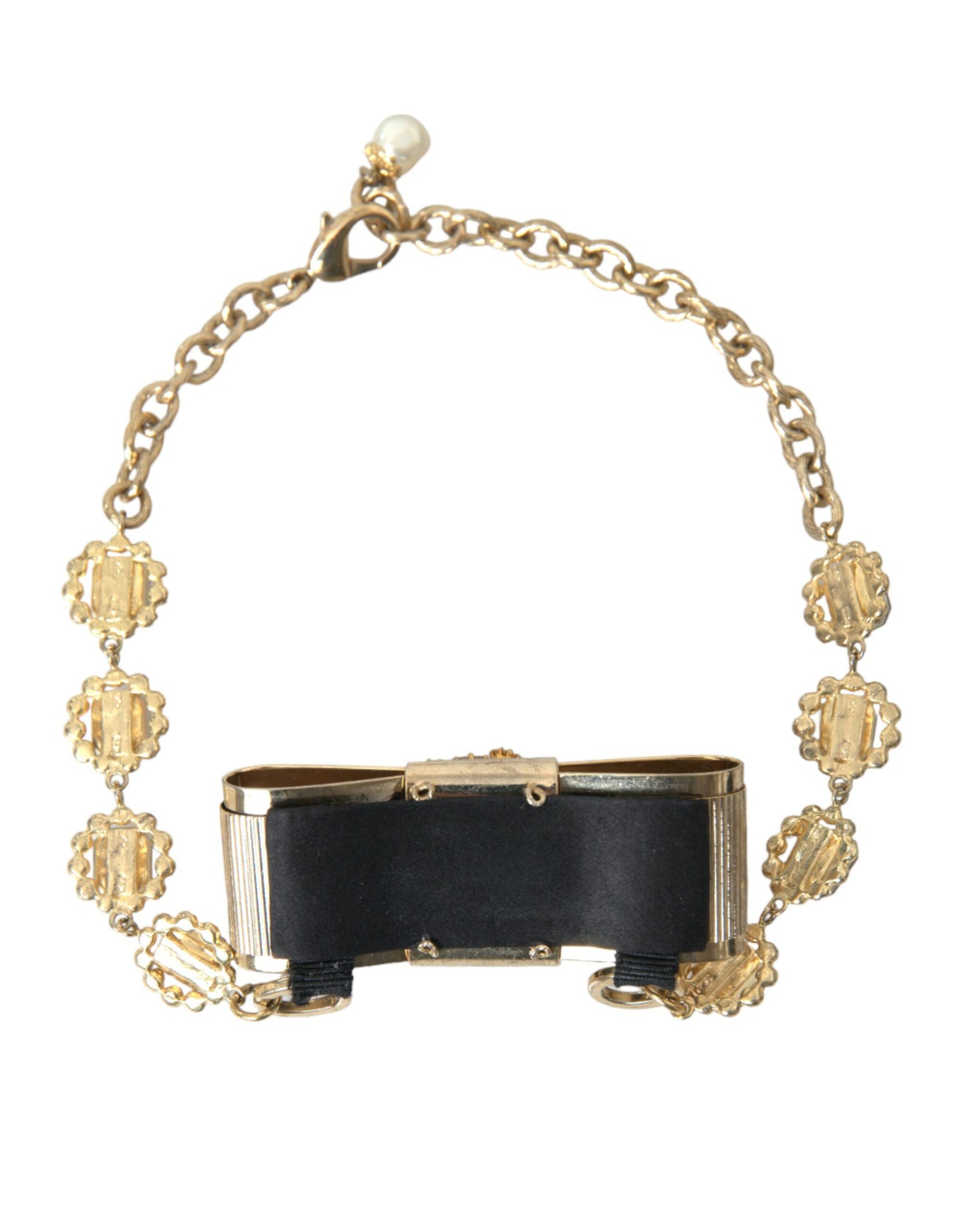 Dolce &amp; Gabbana – Choker-Halskette mit Schleife und durchsichtigem Kristall aus goldenem Messing