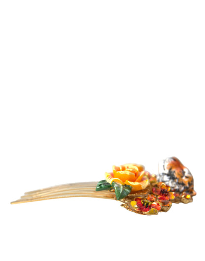 Dolce &amp; Gabbana – Haarkamm aus goldfarbenem Messing mit Leopardenmuster und Kristallen