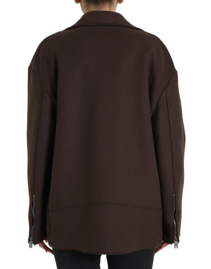 Dolce &amp; Gabbana Brauner Mantel Kurze Biker-Wolljacke