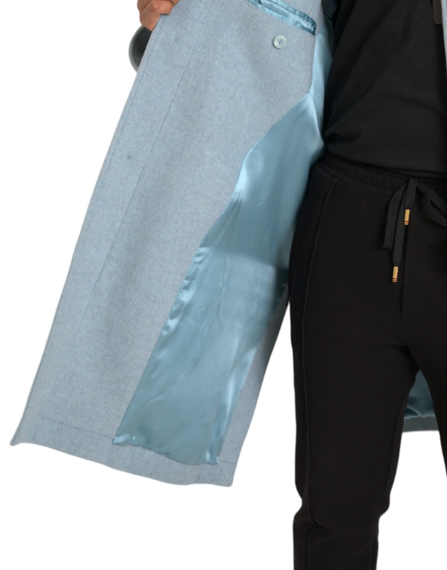 Dolce &amp; Gabbana – Hellblaue Trenchcoat-Jacke aus Wolle mit Knöpfen