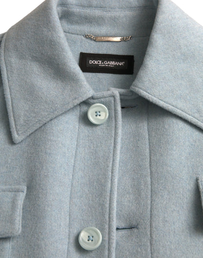 Dolce &amp; Gabbana – Hellblaue Trenchcoat-Jacke aus Wolle mit Knöpfen