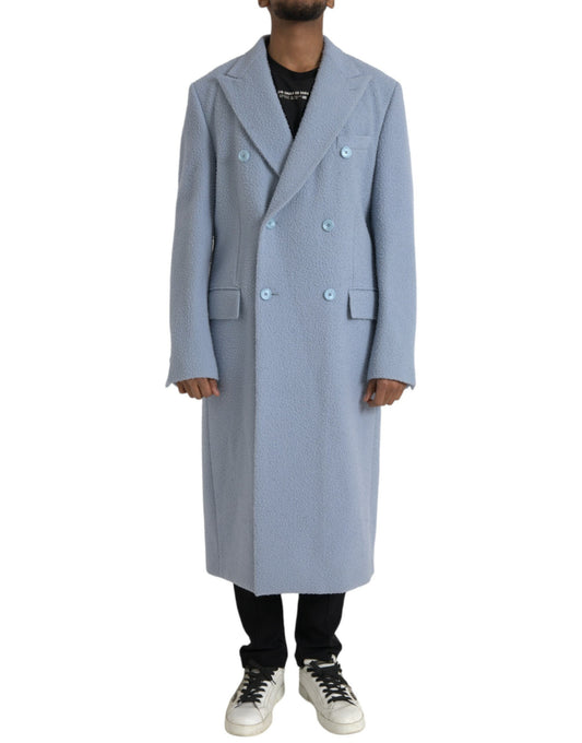 Dolce &amp; Gabbana – Blaue, zweireihige, lange Trenchcoat-Jacke