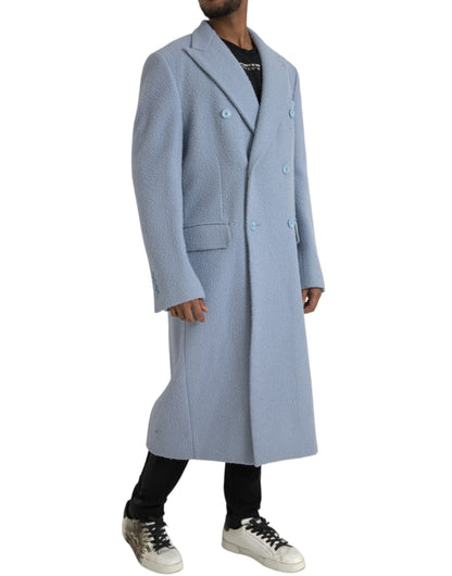 Dolce &amp; Gabbana – Blaue, zweireihige, lange Trenchcoat-Jacke