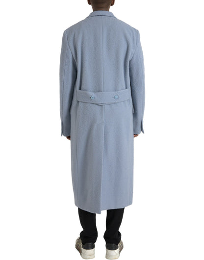 Dolce &amp; Gabbana – Blaue, zweireihige, lange Trenchcoat-Jacke