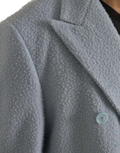 Dolce &amp; Gabbana – Blaue, zweireihige, lange Trenchcoat-Jacke