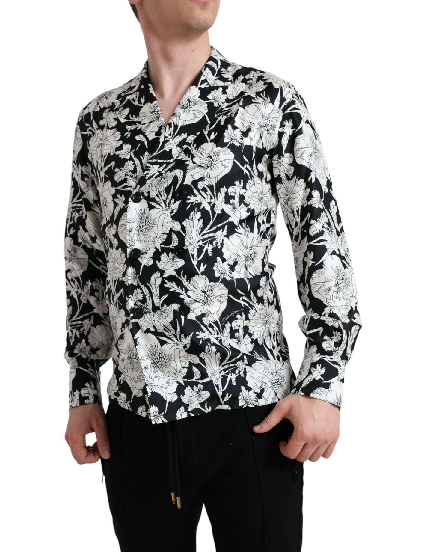 Dolce &amp; Gabbana – Freizeithemd mit Knopfleiste und Blumenmuster in Schwarz und Weiß