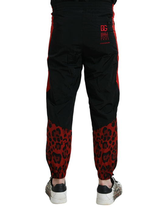 Dolce &amp; Gabbana – Jogginghose aus Nylon mit Leopardenmuster in Schwarz und Rot
