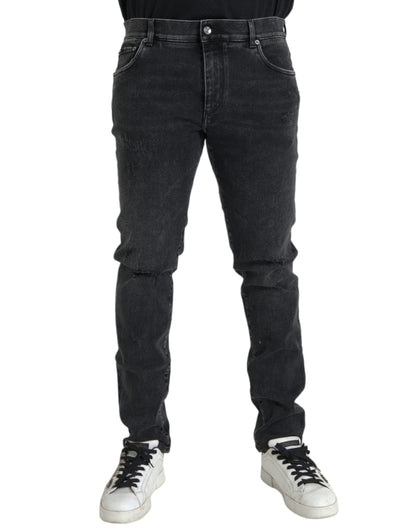 Dolce &amp; Gabbana – Graue Skinny-Jeans aus Baumwollstretch mit Logo