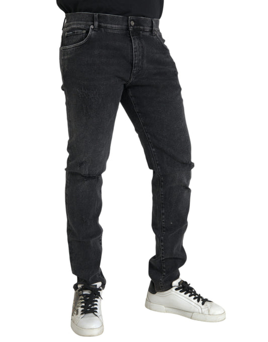 Dolce &amp; Gabbana – Graue Skinny-Jeans aus Baumwollstretch mit Logo