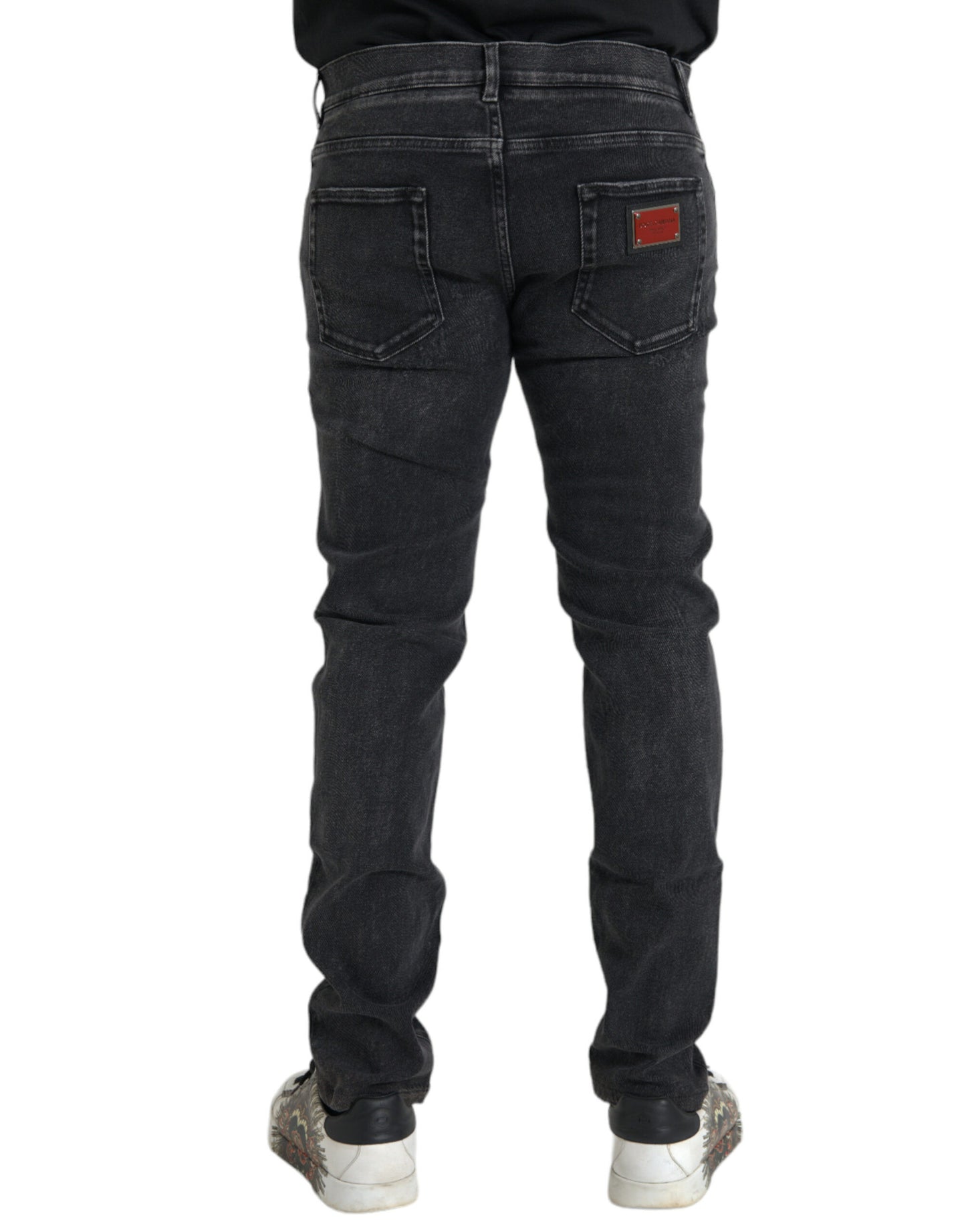 Dolce &amp; Gabbana – Graue Skinny-Jeans aus Baumwollstretch mit Logo