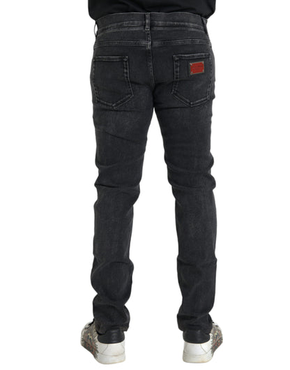 Dolce &amp; Gabbana – Graue Skinny-Jeans aus Baumwollstretch mit Logo