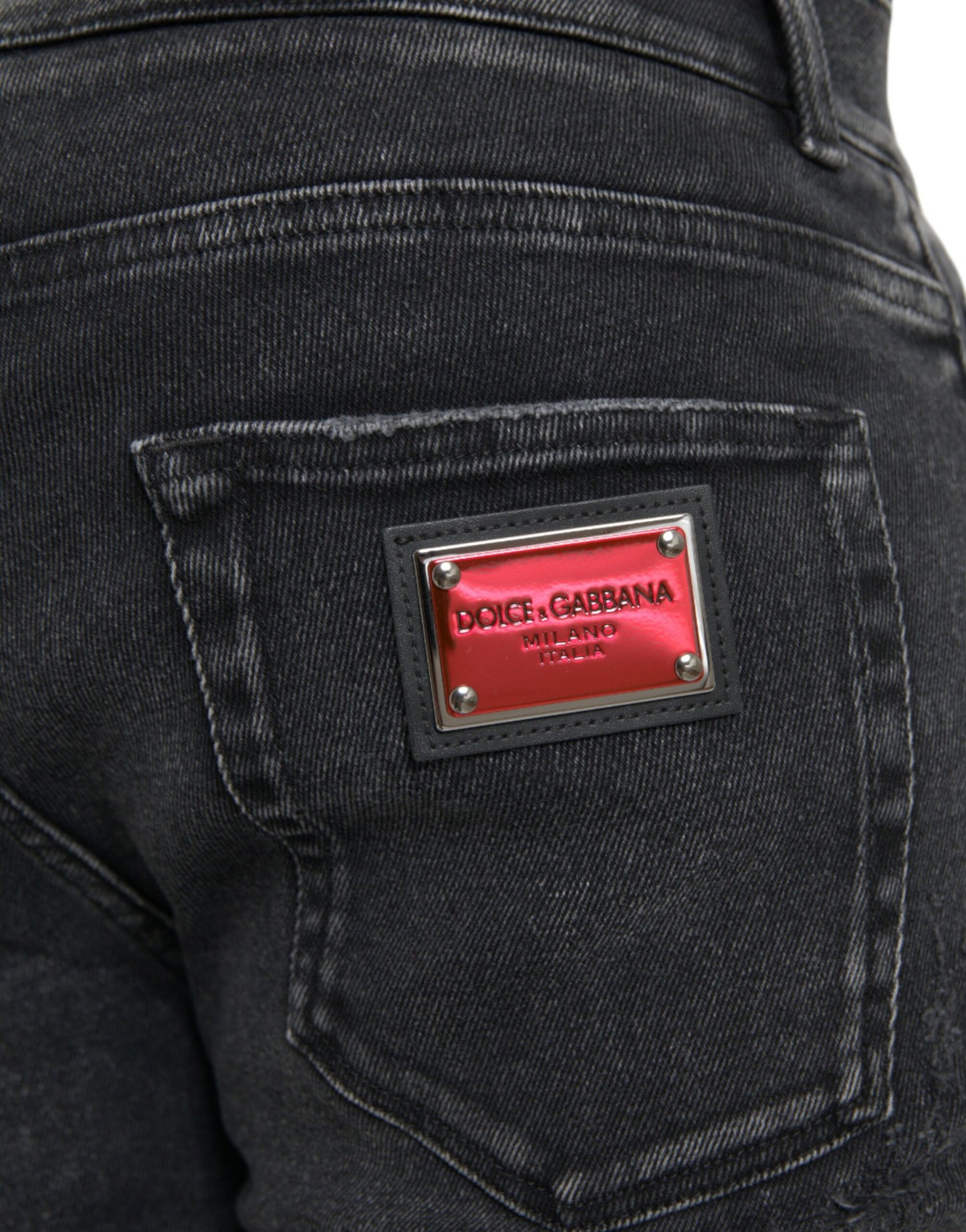 Dolce &amp; Gabbana – Graue Skinny-Jeans aus Baumwollstretch mit Logo