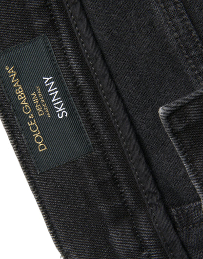 Dolce &amp; Gabbana – Graue Skinny-Jeans aus Baumwollstretch mit Logo