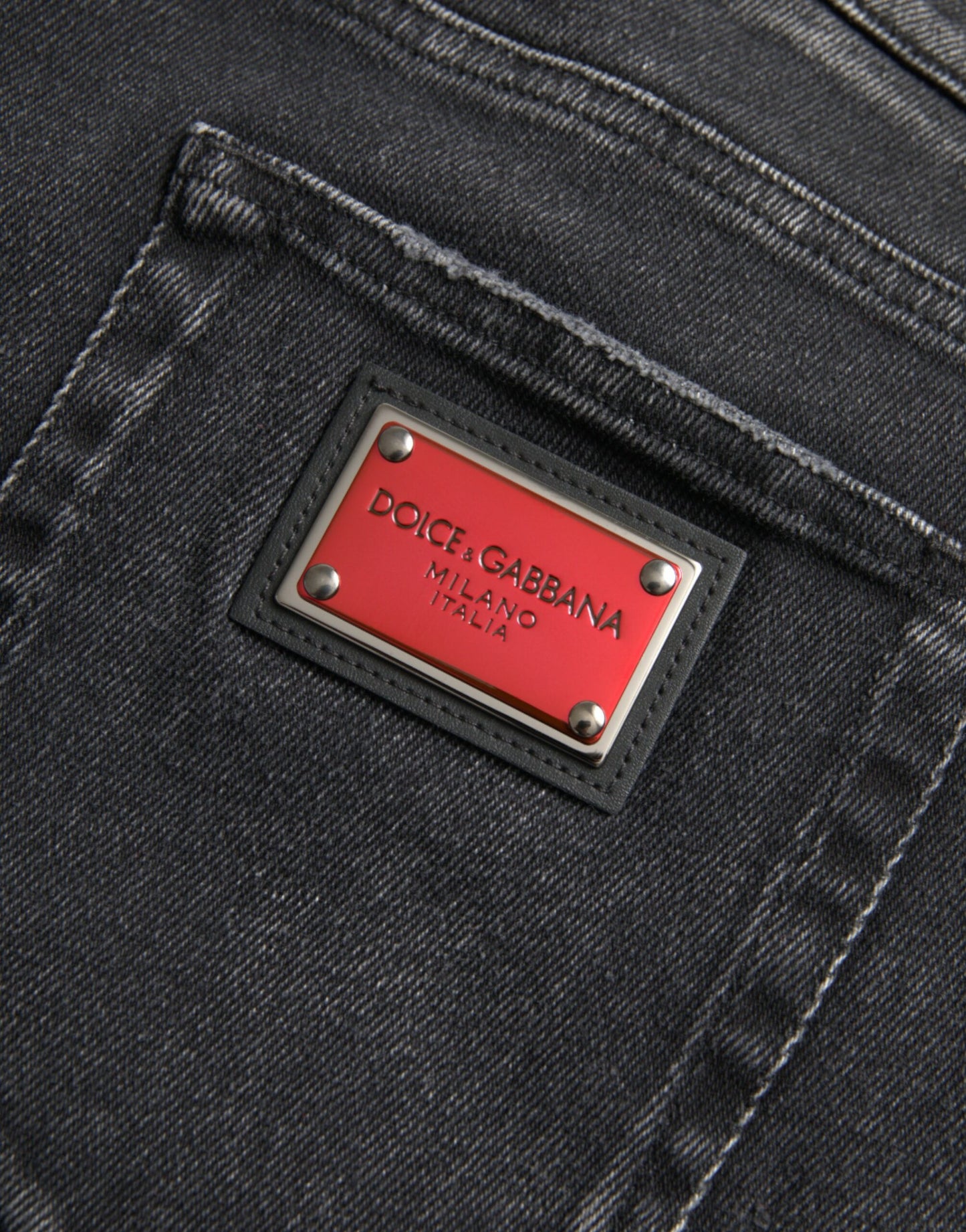 Dolce &amp; Gabbana – Graue Skinny-Jeans aus Baumwollstretch mit Logo