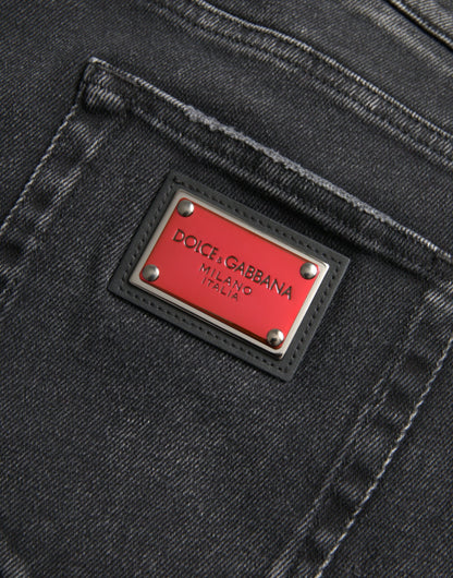 Dolce &amp; Gabbana – Graue Skinny-Jeans aus Baumwollstretch mit Logo