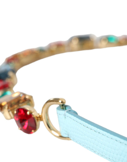 Dolce &amp; Gabbana Hellblauer Taillengürtel aus Leder mit Kristallkette