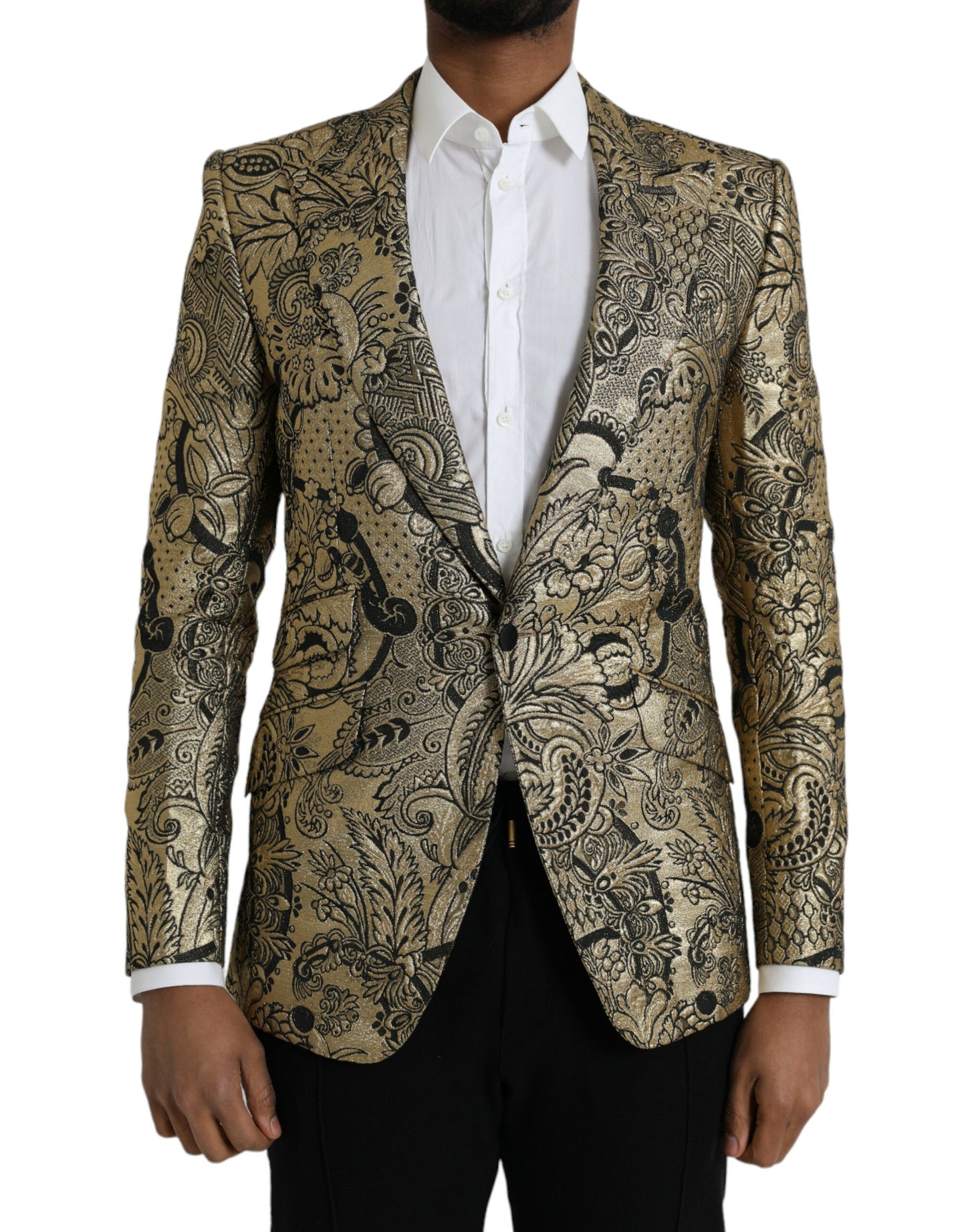 Dolce &amp; Gabbana Gold SICILIA Jacquard Einreihiger Mantelblazer