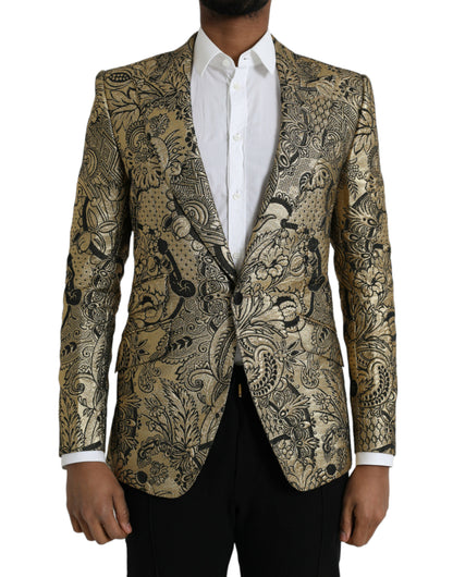 Dolce &amp; Gabbana Gold SICILIA Jacquard Einreihiger Mantelblazer