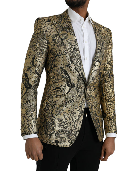 Dolce &amp; Gabbana Gold SICILIA Jacquard Einreihiger Mantelblazer