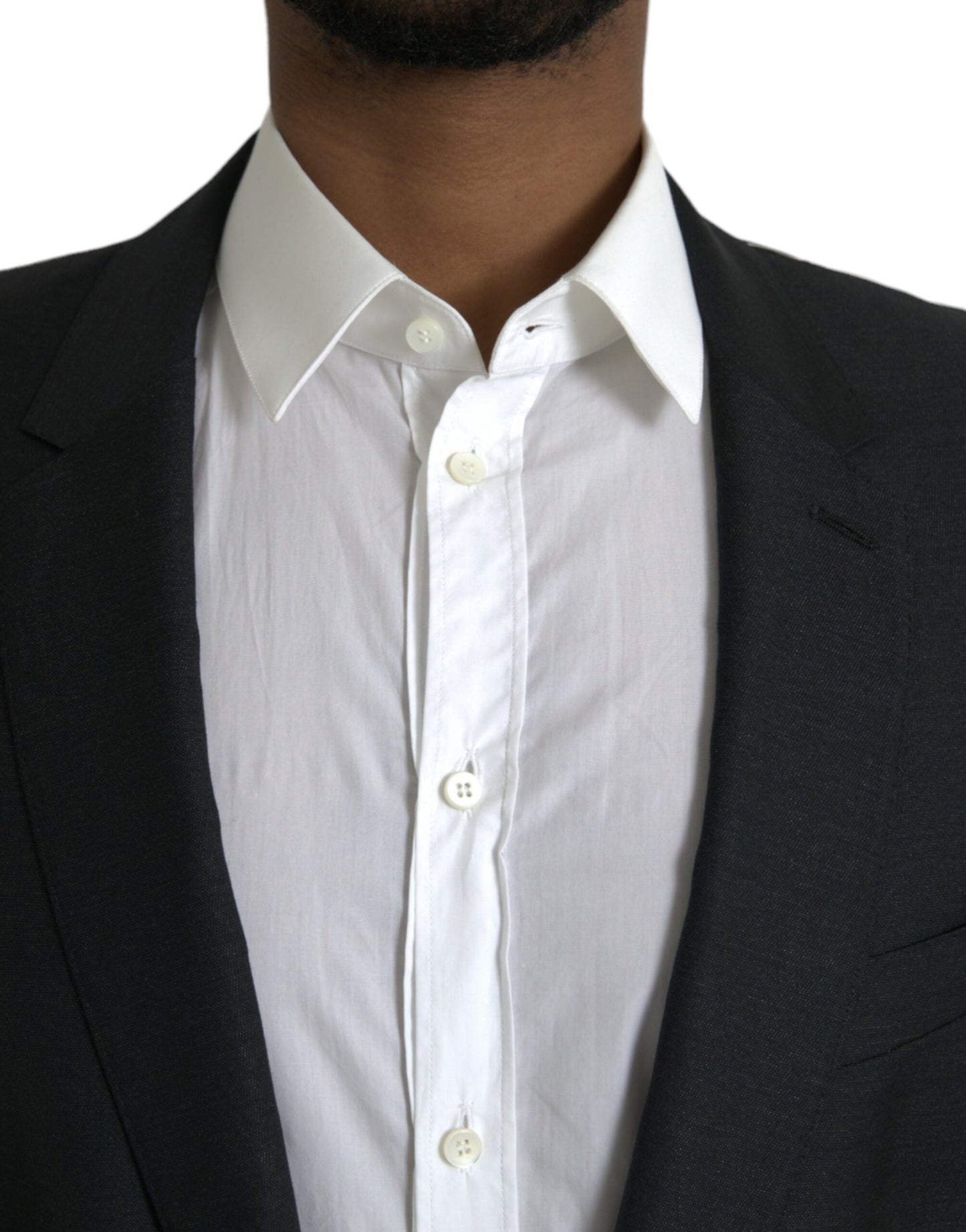 Dolce &amp; Gabbana – Einreihiger Blazer aus schwarzer Wolle mit Kerbe