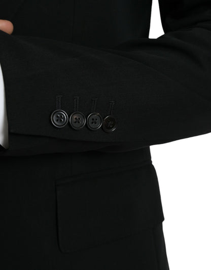 Dolce &amp; Gabbana – Einreihiger Blazer aus schwarzer Wolle mit Spitze