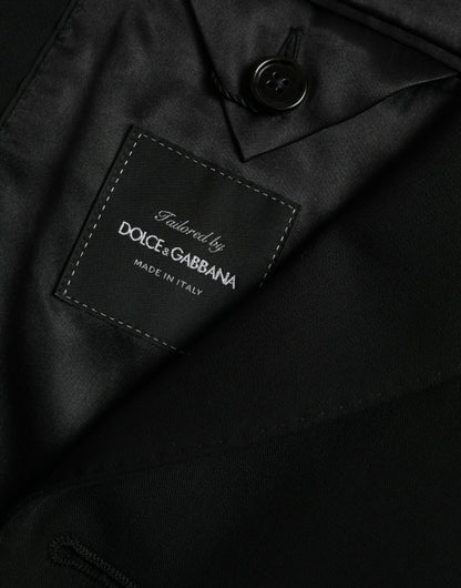 Dolce &amp; Gabbana – Einreihiger Blazer aus schwarzer Wolle mit Spitze