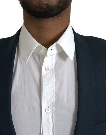 Dolce &amp; Gabbana Blauer GOLD-Einreihiger Mantelblazer mit Kerbe