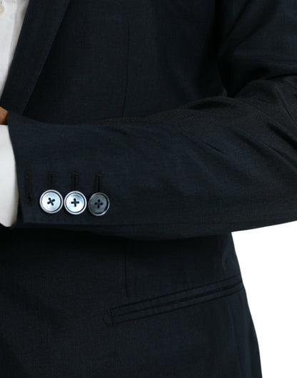 Dolce &amp; Gabbana Blauer GOLD-Einreihiger Mantelblazer mit Kerbe