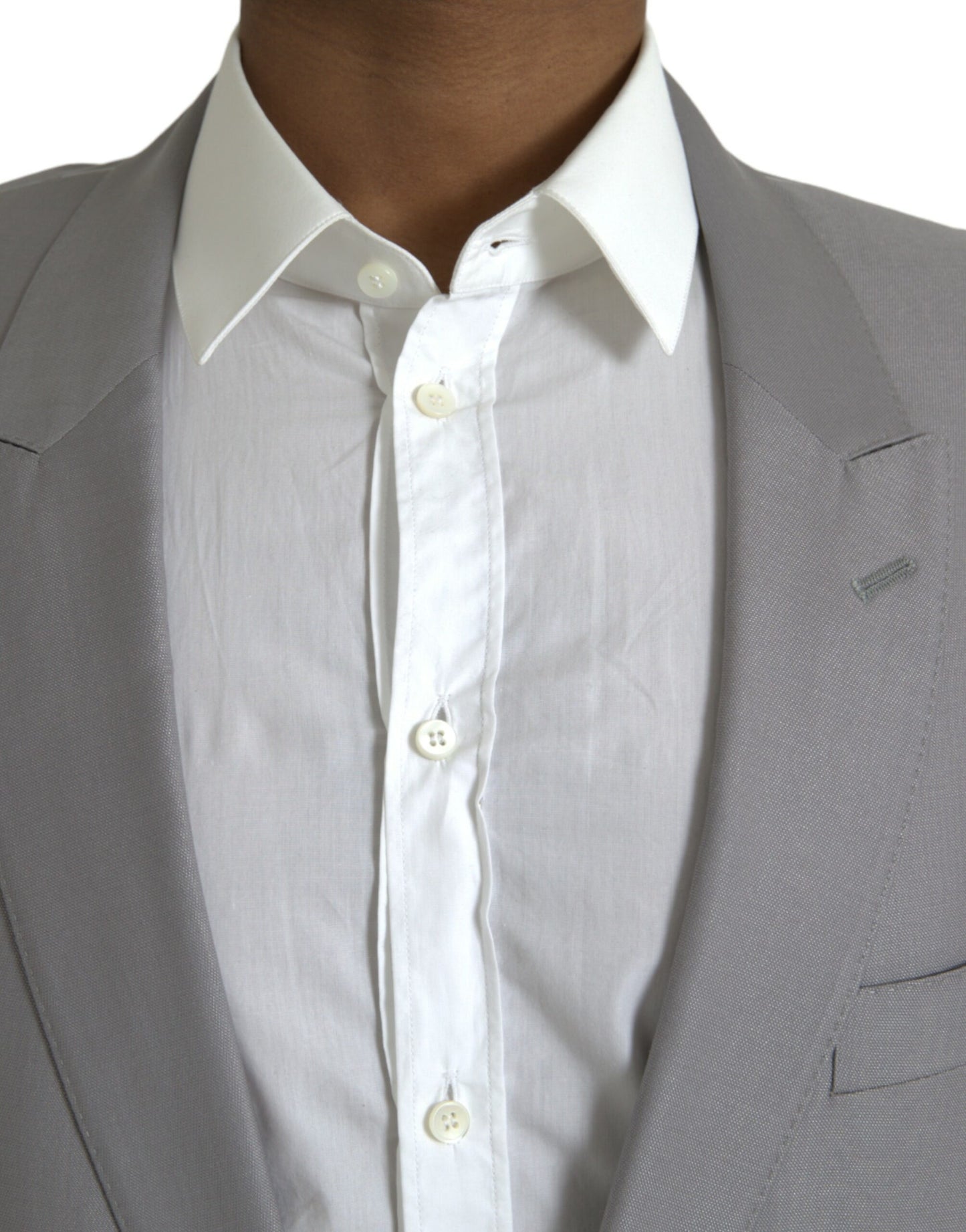 Dolce &amp; Gabbana – Einreihiger Blazer aus grauer Wolle mit Spitze