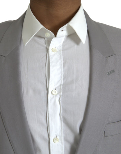 Dolce &amp; Gabbana – Einreihiger Blazer aus grauer Wolle mit Spitze
