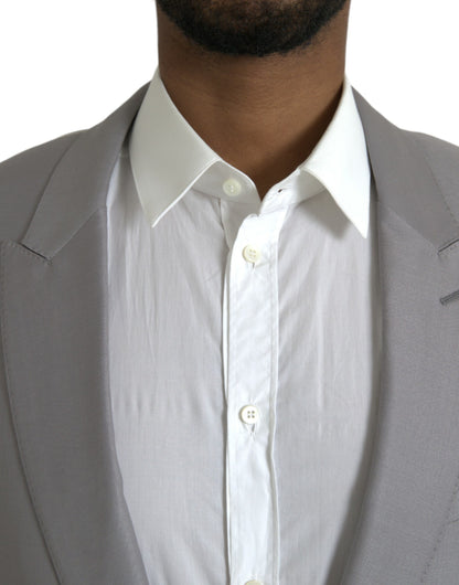 Dolce &amp; Gabbana – Einreihiger Blazer aus grauer Wolle mit Spitze