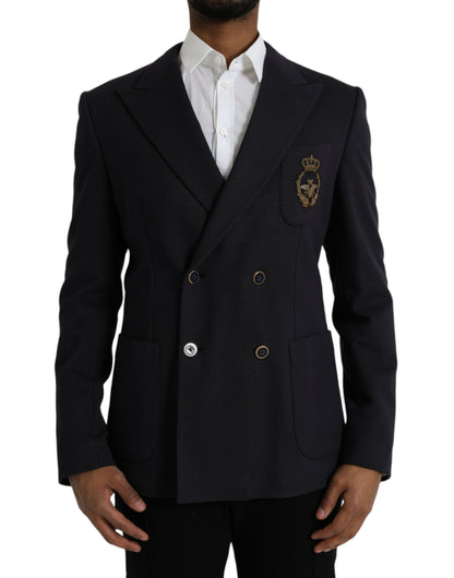 Dolce &amp; Gabbana – Dunkelblauer, zweireihiger Blazer mit Kronenbiene