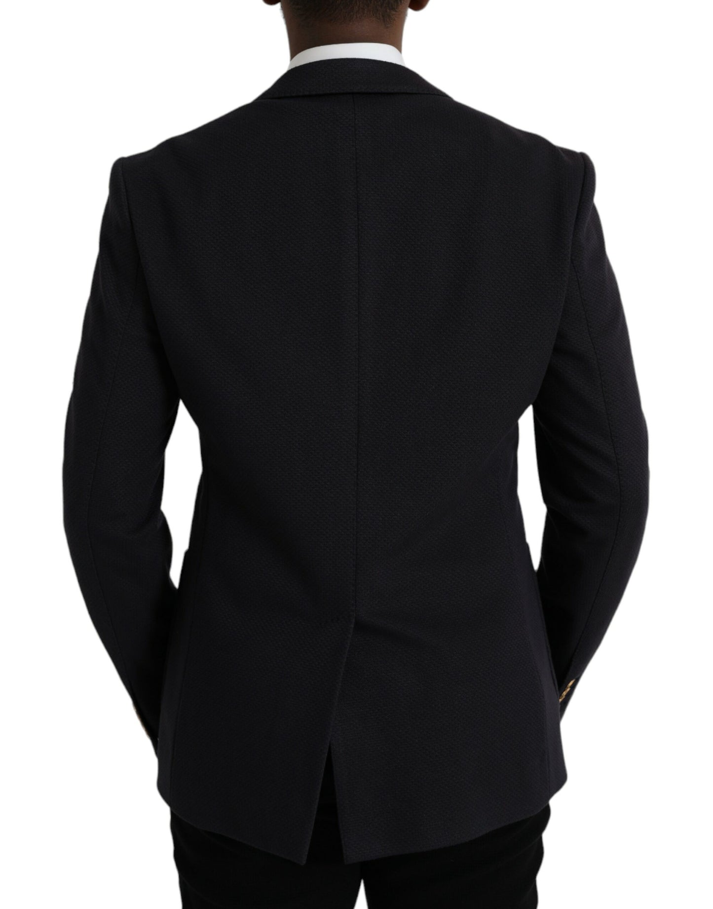 Dolce &amp; Gabbana – Dunkelblauer, zweireihiger Blazer mit Kronenbiene